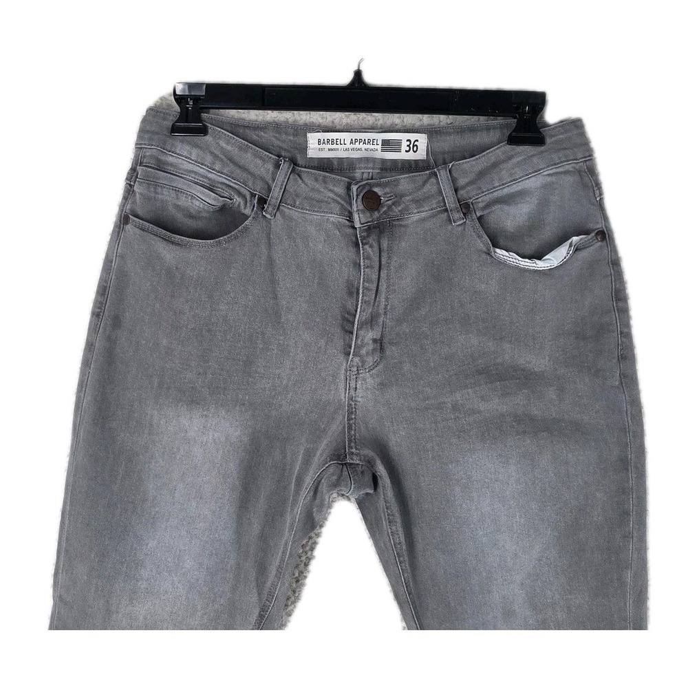 Barbell Apparel Jeans Mens 36 (35x29.5)Athletic Fit Grey Stretch Denim Grey Wash - Picture 14 of 16